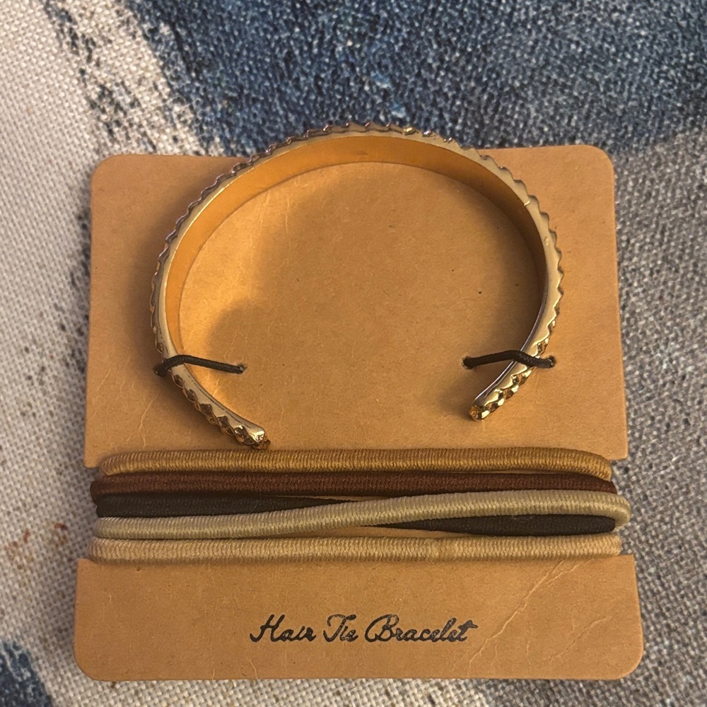 Francesca's Collections Gold Cuff Bracelet with Neutral Hair Tie Set
